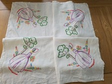 Vintage White Crinoline Lady Embroidered  Floral Tablecloth 48x48 Inches