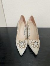 Women's Cream Lace Style Mid Heel Shoes, Size UK 5