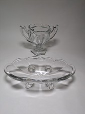 Art Deco Glass 'Chippendale' Footed Jam Boat Bowl And Sugar Bowl by Davidson