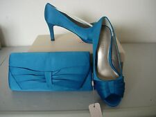 JACQUES VERT PLEATED DETAIL SHOES AND MATCHING BAG -MID-TURQUOISE SIZE 5 -NEW