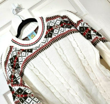 Vintage Fair Isle Aztec Men's Cable Knit Jumper/Sweater/Cardigan - L White/Ivory