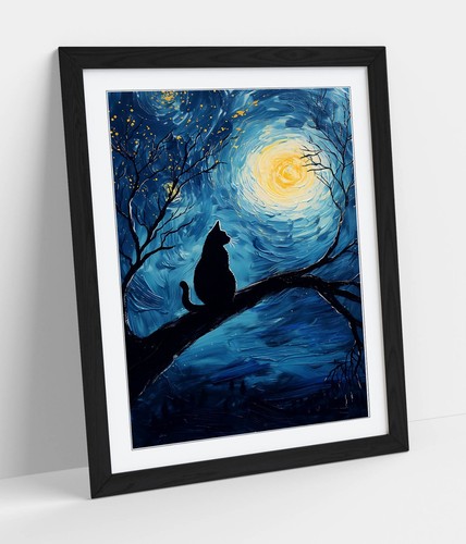 Cat silhouette starry night - cat,