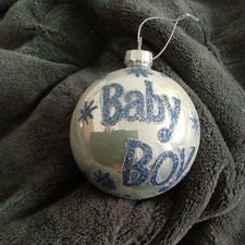 Gisela Graham Baby Boy Christmas Glass Bauble 8 Cm
