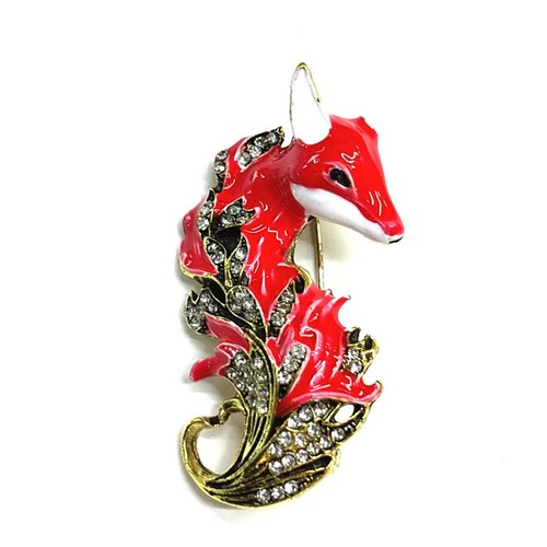 Red rhinestone fox enamel - red,