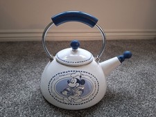 Vintage 1980s Disney Gourmet Mickey Tea Kettle Whistling Blue & White Enamel