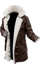 Tom Hardy Bane Coat Dark Knight Rises White Faux Fur Shearling Leather Jacket
