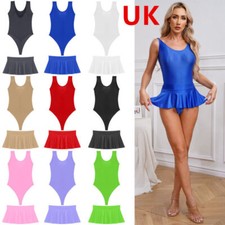 UK Women Bodysuit High Cut Two-Piece Thong Leotard with Miniskirt Set Beachwear