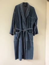 Vintage Mens Velvety Terry Cloth Robe Dressing Gown Smoking Jacket Blue Green