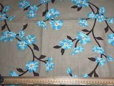 Globaltex Cotton Fabric Remnant Mio Blue Flowers On Beige Remnant