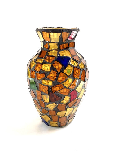 Stained glass vase mosaic - glass, hand
