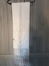 Vtg Cream Silk Opera Scarf Rinaldo Carelli Paisley Fringe The Tie Rack Italy