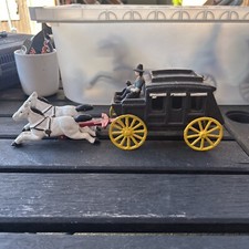 Vintage Cast Iron Stage Coach With Cowboy Horse Drawn 