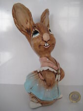 VERY RARE EARLY VINTAGE PENDELFIN LARGE THIN NECK MOTHER RABBIT GREEN AND PINK