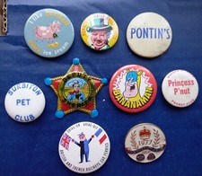 Various Vintage Advertising / Club Button Badges x 9 Pontin's Surbiton Pet etc