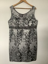 Kaliko Size 20 Grey Floral Satin Shift Dress Jewel High Waistband Sleeveless