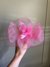 BNWOT Pink Rose Swirl Organza Faux Feather Fascinator with Clip • Candy Pink