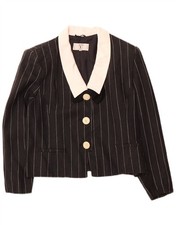 VALENTINO Womens Crop 3 Button Blazer Jacket IT 48 XL Black Pinstripe BD41