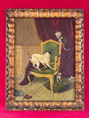 Antique primitive dog cats - antique,