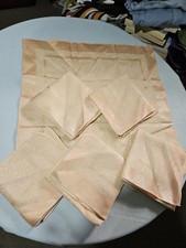 Vintage Irish Linen Cotton Damask Floral Pale Orange Serviettes Napkins x 6 VGC