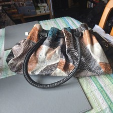 Multi colour woven leather handbag  crocodile style