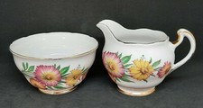 Vintage Crown Regent Bone China Floral Milk Jug / Creamer & Sugar Bowl Set