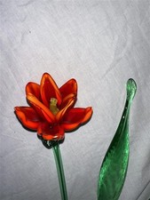 Vintage 3pc Murano Style Hand Blown Glass Flowers Long Stem Style Decor