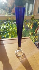 Tall Slender Cobalt Blue Bud Vase With Controlled Bubble Hollow Base