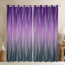 Girls Purple Ombre Blackout Curtains 42" Wx84 L Purple Lilac Black Window Cur...