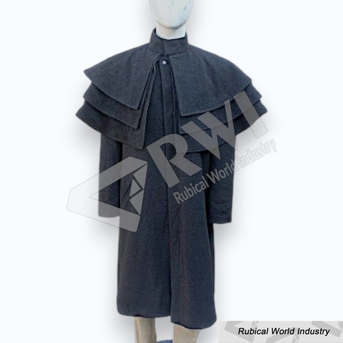 Men black wool triple cape - black,