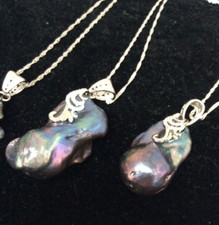 Very Large Peacock Keshi Pearl Pendant Necklace in Hard Gift Box - Real Pearls!