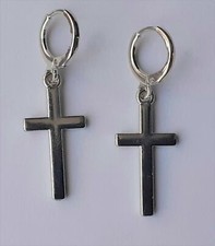 Pair of Cross Pierced Earrings Silver Tone George Michael Style