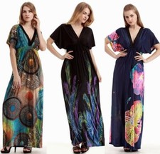 Women Kimono Sleeved evening gown party beach hippie long maxi dress plus size