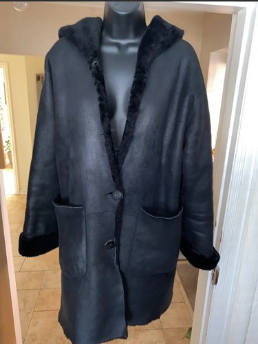 Black sheepskin hooded coat - sheepskin,
