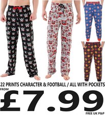 Mens Character Pyjama Bottoms Football Lounge Pants With Pockets S to XXXL New