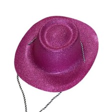 Set of 12 Fancy Dress Glitter Cowboy/ Cowgirl Hats - Black, Fuchsia Pink, Red,