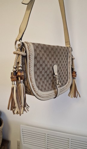 Gucci canvas shoulder flap bag - gucci,