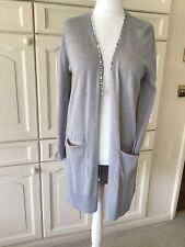 DEANE AND WHITE SOFT GREY/ PINK RELAXED FIT LONG CARDIGAN WITH 5% ALPACA SIZE 14