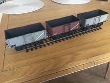 VINTAGE, TRI-ANG CONVERTED O GAUGE BR COAL WAGONS, THREE OFF.