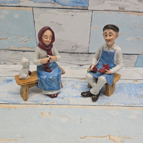 Old couple man - lady, knitting