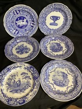 Set Of 6 Spode Blue & White Blue Room Mixed Circular Plates 26.5cm Diameter