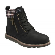 LOTUS - MONTREAL | Ladies Zip/Lace Up Block Heel Hiker Style Ankle Boot Black