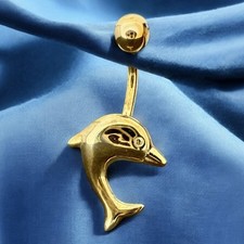 Vintage Dolphin Belly Bar - 9ct Yellow Gold - 11mm Long Bar