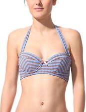 FIFI CHACHNIL BOBETTE 'SAPRISTI' UNDERWIRED HALTER BIKINI TOP BLUE/BROWN STRIPES