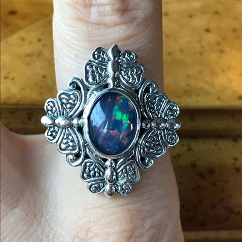 Australian blue opal - opal, sterling