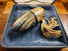 Vintage Painted Thimble Case with Tassel & Metal Thimble