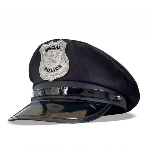 Black police hat - peaked, cap