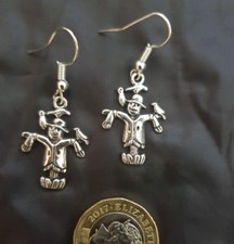 Silver Fancy Dress Scarecrow Zombie Monster Hook Earrings Halloween 