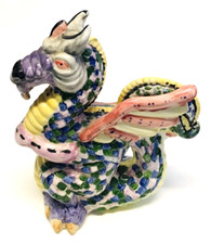 Vintage Dragon Statue Fantasy Creature Handmade Painted Ceramic Art 9"