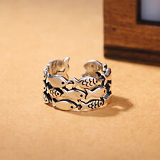 Vintage 925 Sterling Silver Fish Animal Design Adjustable Ring Womens Jewellery 