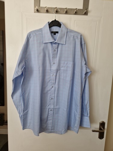Mens blue check long - long, sleeve